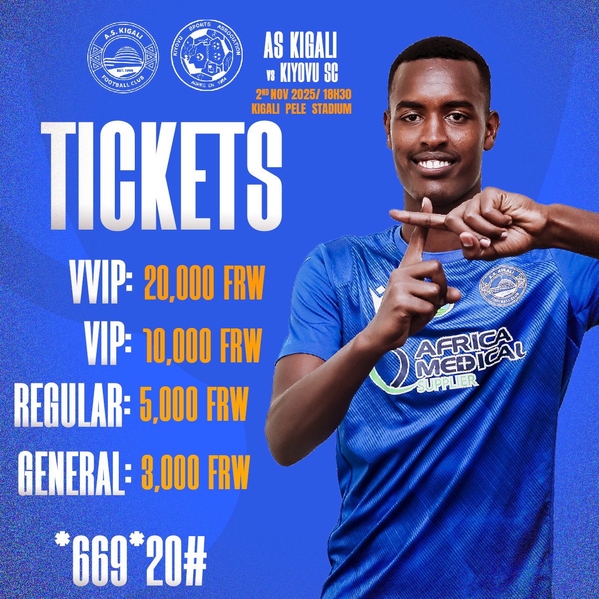 Sunday night football 🌙⚽
We take on KIYOVU at Kigali Pele Stadium — don’t miss out! 🎟️ 

*669*20#
 
Gura itike yawe hakiri kare maze nawe uzaze wirire show y'abanyamujyi 🔥 🔥

#Citizens