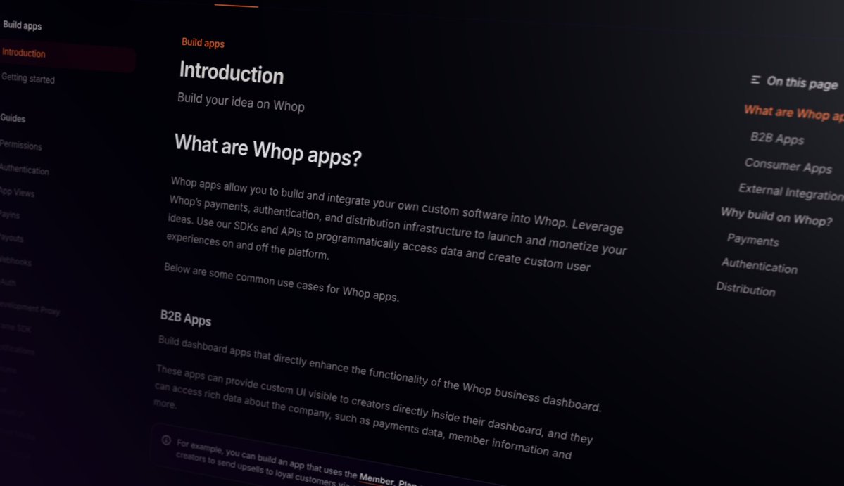 jantschulev's tweet image. Confused while building your whop app? 🤔 
New docs just dropped.  
- Step by step instructions. 
- Detailed payment guides 
- Written for any language and framework  
Go build your app 👇