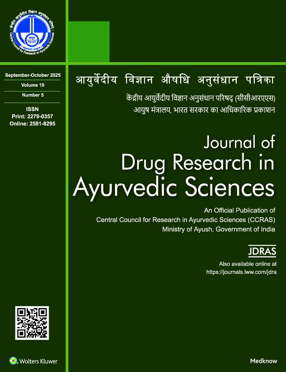 CCRAS_MoAyush's tweet photo. ๐ข๐ก๐๐ช ๐ฅ๐๐๐๐๐ฆ๐!
The newest edition of the Journal of Drug Research in Ayurvedic Sciences (#JDRAS) โ a peer-reviewed, double-blind bimonthly journal by #CCRAS โ is now available!
Don't miss the Sep-Oct 2025 Issue, Vol 10, No 5, today!
https://t.co/lHOAiaW2np
.....1/2 https://t.co/iGDy7TIpbc