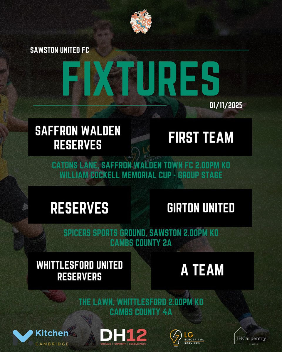 Full set of fixtures this weekend! ⚽️ #SUFC #SawstonUnitedFC #Football