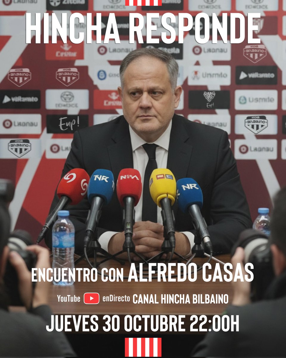 📆 Jueves 30 Oct. (22:00 h.)

Alfredo Casas responderá a las preguntas de los suscriptores, usuarios y haters de #HinchaBilbaino

💻 YouTube canal Hincha Bilbaino

👉🏻 ¿Tenéis preparadas vuestras preguntas? (las cuestiones se podrán formular x escrito a través del chat en directo)