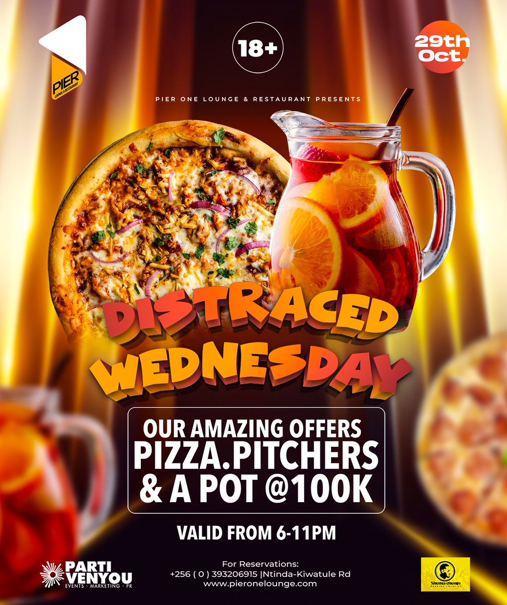 Catch the midweek vibes at <a href="/Pier1_Ntinda/">Pier One Lounge & Restaurant</a> tonight! Jam with <a href="/DjYoungMone/">Dj Young Mone (Mr stunner)</a>, Last Girl, <a href="/deejayzilodee/">Meet-the Deal 🎖️</a>, <a href="/deejaykerb/">Deejay Kerb</a>, and DJ Adam on the decks while enjoying pizza 🍕 and pitcher deals. Don’t miss out!