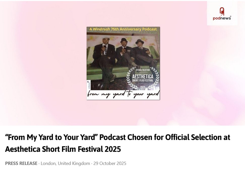 prmsltd's tweet photo. A special thanks to @JamesCridland  &amp; colleagues at @Podnews  for featuring @dialogueldn Podcast "From My Yard To Your Yard", in today's newsletter part of the official selection at @ASFFest. https://t.co/3zl9taQKeV. Please add your backing to Podnews for supporting Podcasters. https://t.co/yfRzr6FKvJ