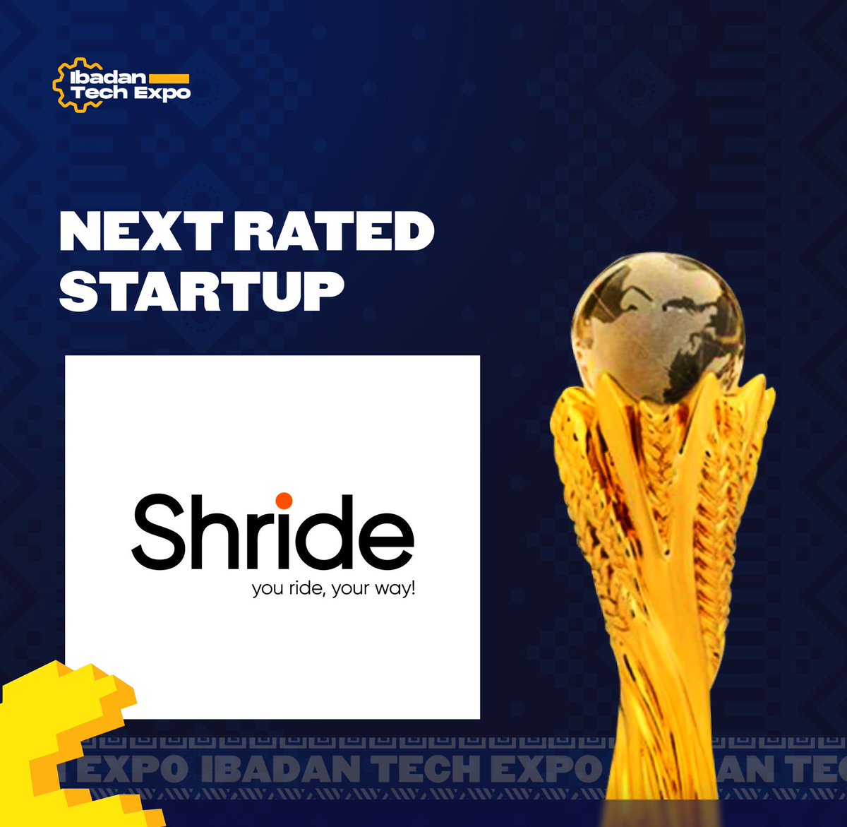 theShrideapp's tweet photo. Thrilled to share that Shride has been recognized as the “Next Rated Startup” at TechExpo Ibadan.

This milestone represents more than a win for our team. It is a bold confirmation that the work we are doing to redefine transportation and delivery in Africa is making a real and measurable impact.

Every ride completed, every parcel delivered, every plate of food that reaches a customer on time tells a story of progress. A story of technology created for us, by us. A story of young innovators who believe that mobility should be seamless, safe, and accessible to all.

To be named the Next Rated Startup is both an honor and a challenge. A challenge to scale bigger. To move faster. To stay committed to the mission that started in Ibadan and is now growing beyond imagination.

Thank you to TechExpo Ibadan and everyone who continues to support the Shride vision. There is so much more ahead for us.