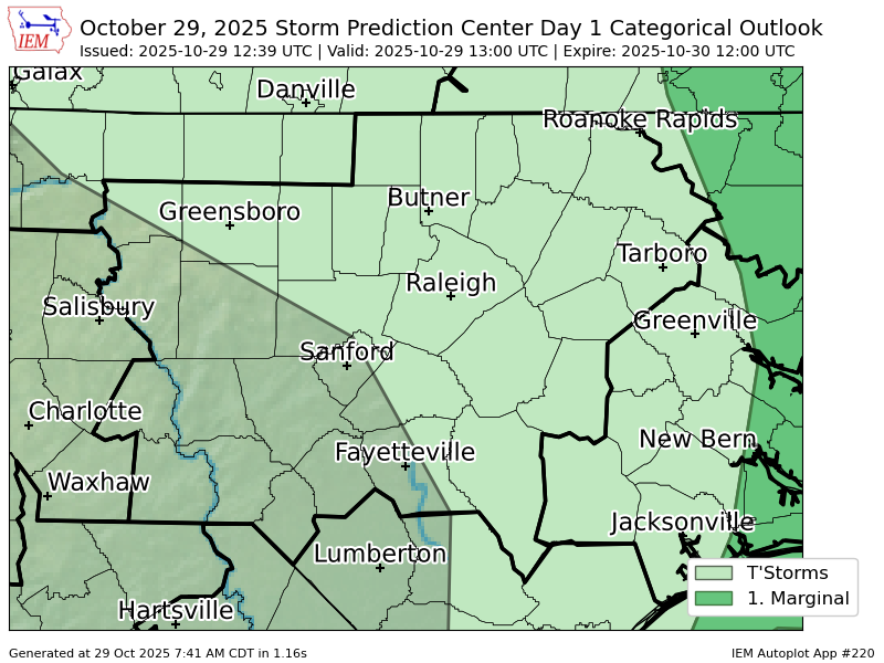 #SPC issues Day 1 Marginal Convective Risk at Oct 29, 12:39z for RAH spc.noaa.gov/products/outlo…