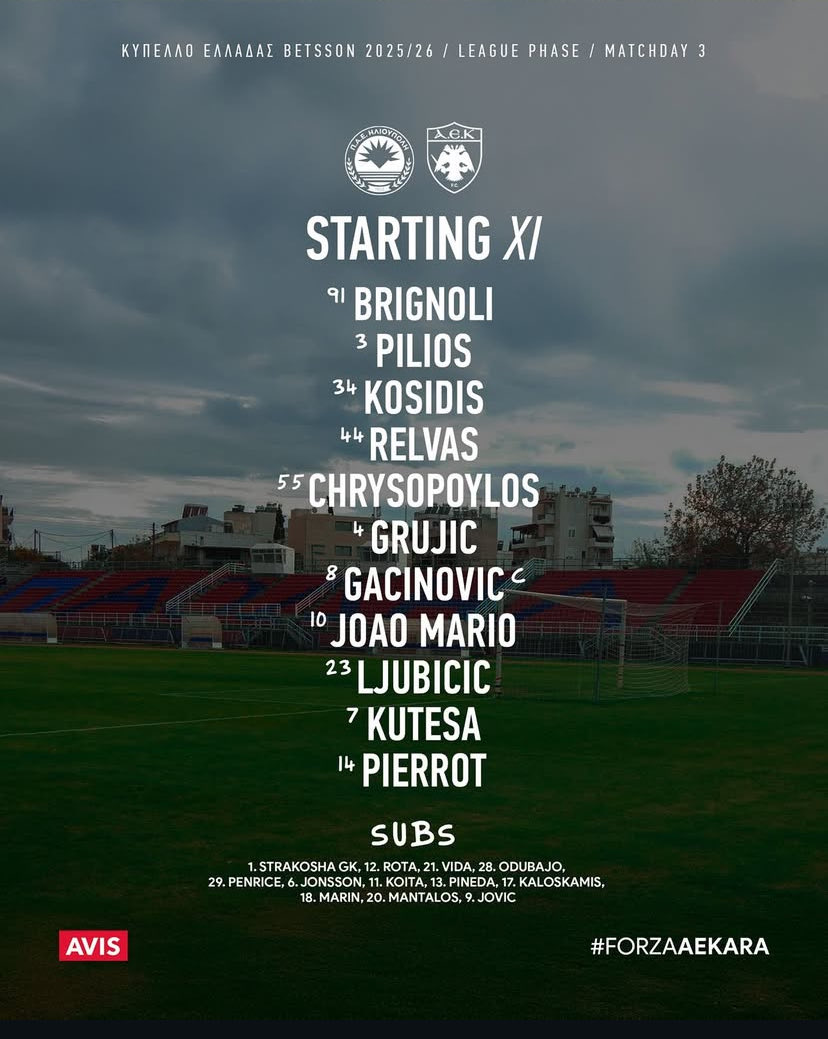 Great starting lineup for us to see some minutes by players we have not had the chance to get a look at. 
MONO AEK!
🟡⚫️

#aek #aekfc #monoaek #forzaaekara #aekara