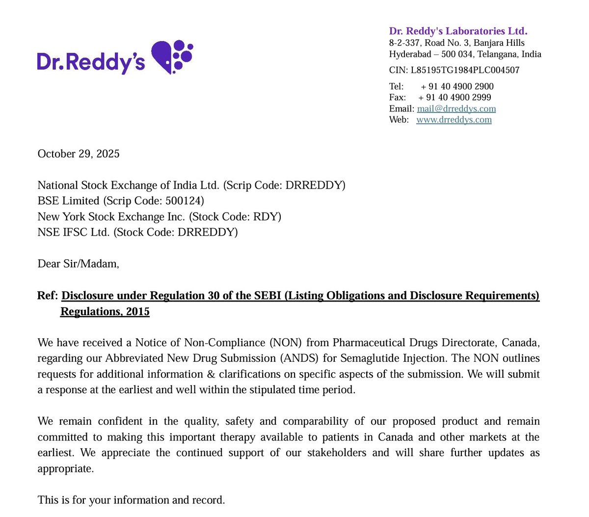 Further Delay for Dr Reddy's Semaglutide launch in Canada Further Delay for Dr Reddy's Semaglutide launch in Canada