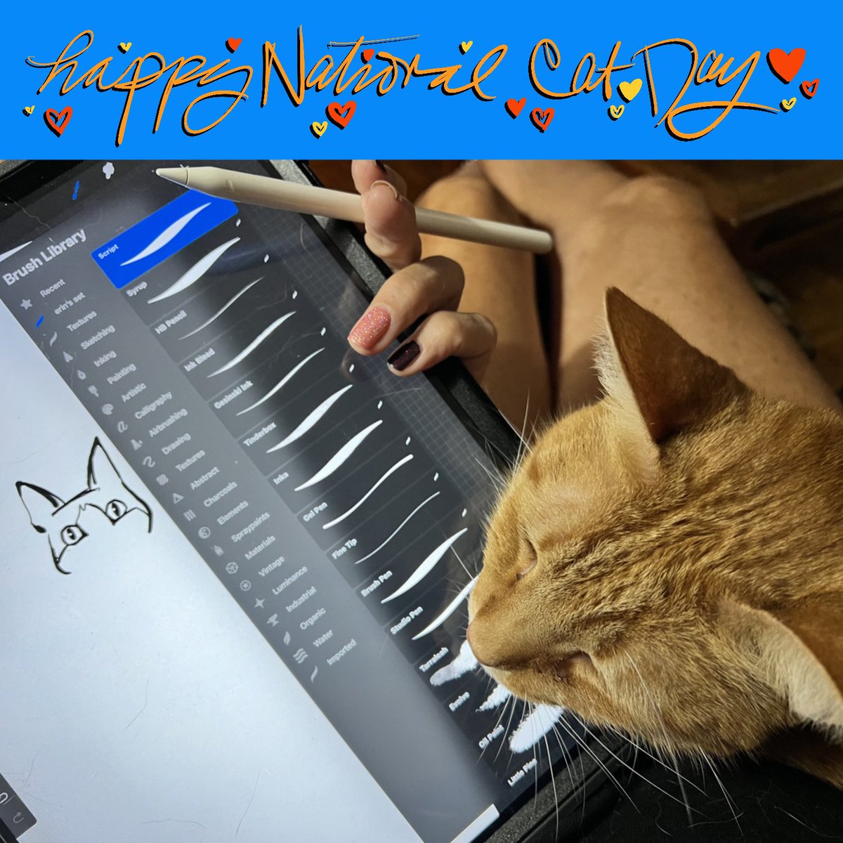 😻💕IT’S NATIONAL CAT DAY!
#erinsart #love #fun #erinscat #illdrawyourpet #cats #sorrynotsorryalwayscats #nationalcatday 😺😹😼😻😸 <a href="/Procreate/">Procreate</a>