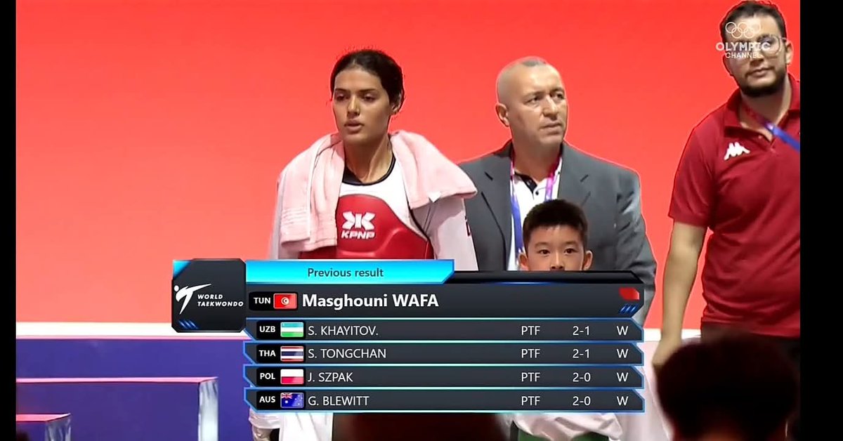 nabihachaouachi's tweet photo. الف مبروووووك 👏👏👏تتويج بطلة العالم #وفاء_المسغوني🇹🇳🥋 بالميدالية الذهبية🥇🥇 لمنافسات وزن -62كغ ضمن بطولة العالم 
للتايكوندو
Félicitations 👏🇹🇳🇹🇳🇹🇳🇹🇳❤️ https://t.co/Hxibn7dsTX