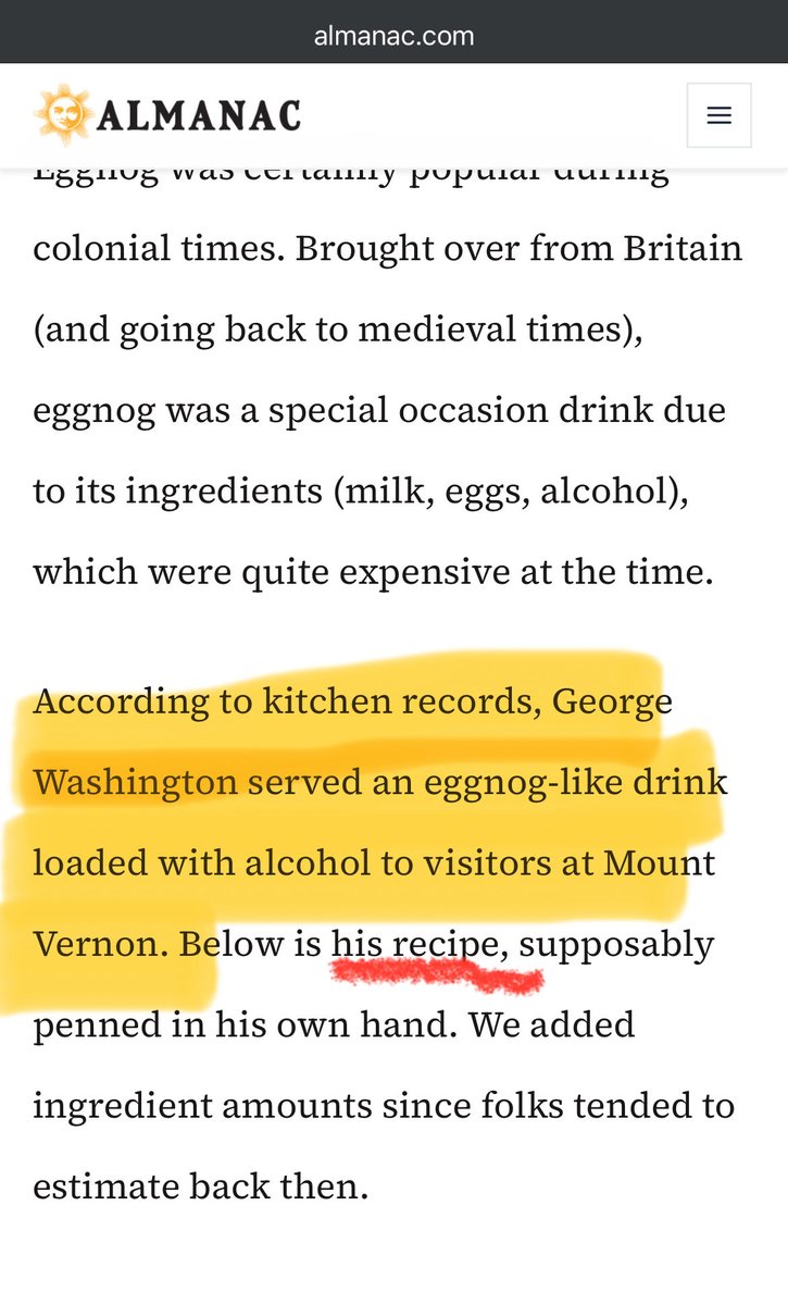 <a href="/smcroasters/">Stocking Mill Coffee</a> A recipe penned by George Washington’s own hand! You’re welcome. I’ll accept your surrender and expect to see eggnog in your Christmas coffee. almanac.com/george-washing…