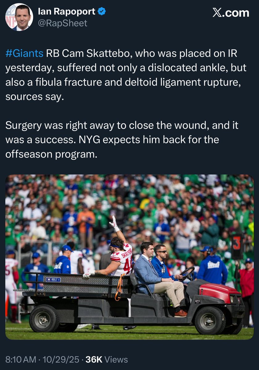 DrJesseMorse's tweet image. Cam Skattebo injury update: 

Diagnosis: Right ankle fracture/dislocation

Details: 

Open fracture of the fibula 
Deltoid ligament rupture 

Good news that there was no high-ankle sprain or tibial fracture. 

Translation: This could have been MUCH worse. 

I think it’s very…