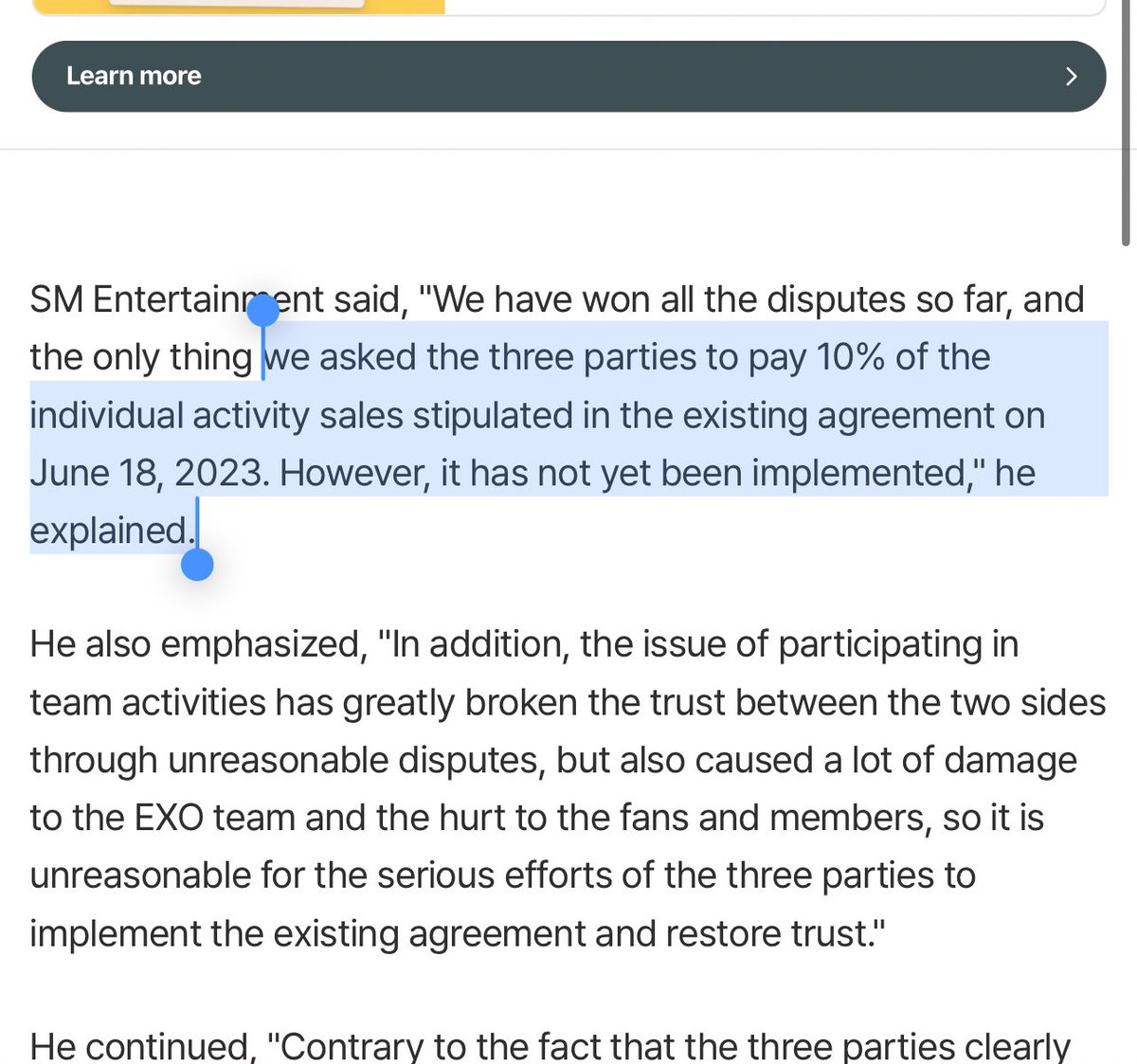 Lu_exo82's tweet image. SM’s statement is honestly ridiculous.
They literally admitted that group activities have nothing to do with CBX solo dispute , yet they’re still saying, “Pay us the 10% from your solo work first, then we’ll let you join group activities.” 😂😂
Wow… that’s just so d !! rty .