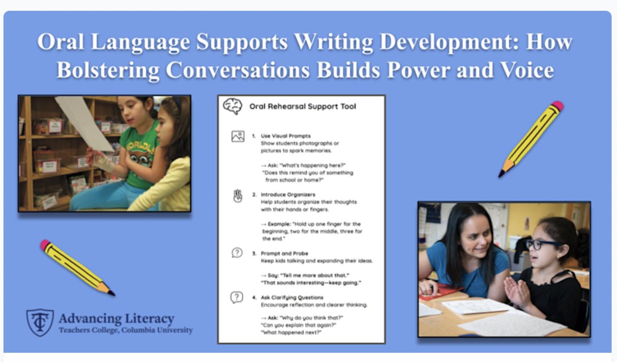 TCAdvancingLit's tweet image. New Blog Post on Oral Language!
Please share with #teachers #librarians #educators #writers #families #caregivers #parents #school #leaders #education

#LeadershipDevelopment #education
#ProfessionalDevelopment
#Writing #Language #orallanguage

advancingliteracy.tc.columbia.edu/blog/oral-lang…