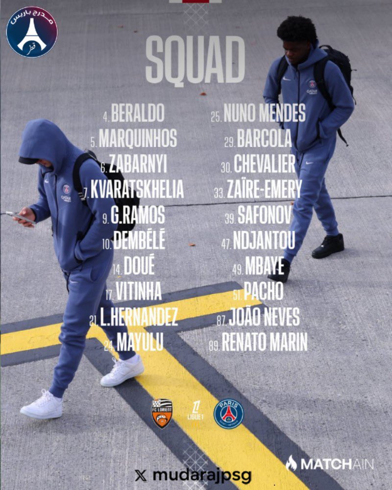 🚨⚽️| قائمة باريس سان جيرمان المتجهة لمواجهة لوريان تشهد عودة جواو نيفيز ✅

#باريس_سان_جيرمان #الدوري_الفرنسي #كرة_القدم