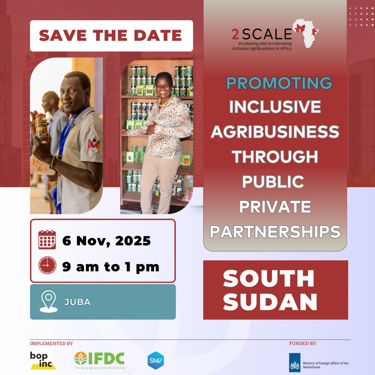 SCALE_2's tweet photo. We are excited to announce the final national close-out events for 2SCALE in #SouthSudan, #Ethiopia and #Kenya!
These events will not just mark the close of 2SCALE, but the beginning of a new #InclusiveAgribusiness era.
#2SCALEImpact #PPPs
@Bopinc| @IFDCGlobal| @SNVworld https://t.co/fUqUCCAGo0