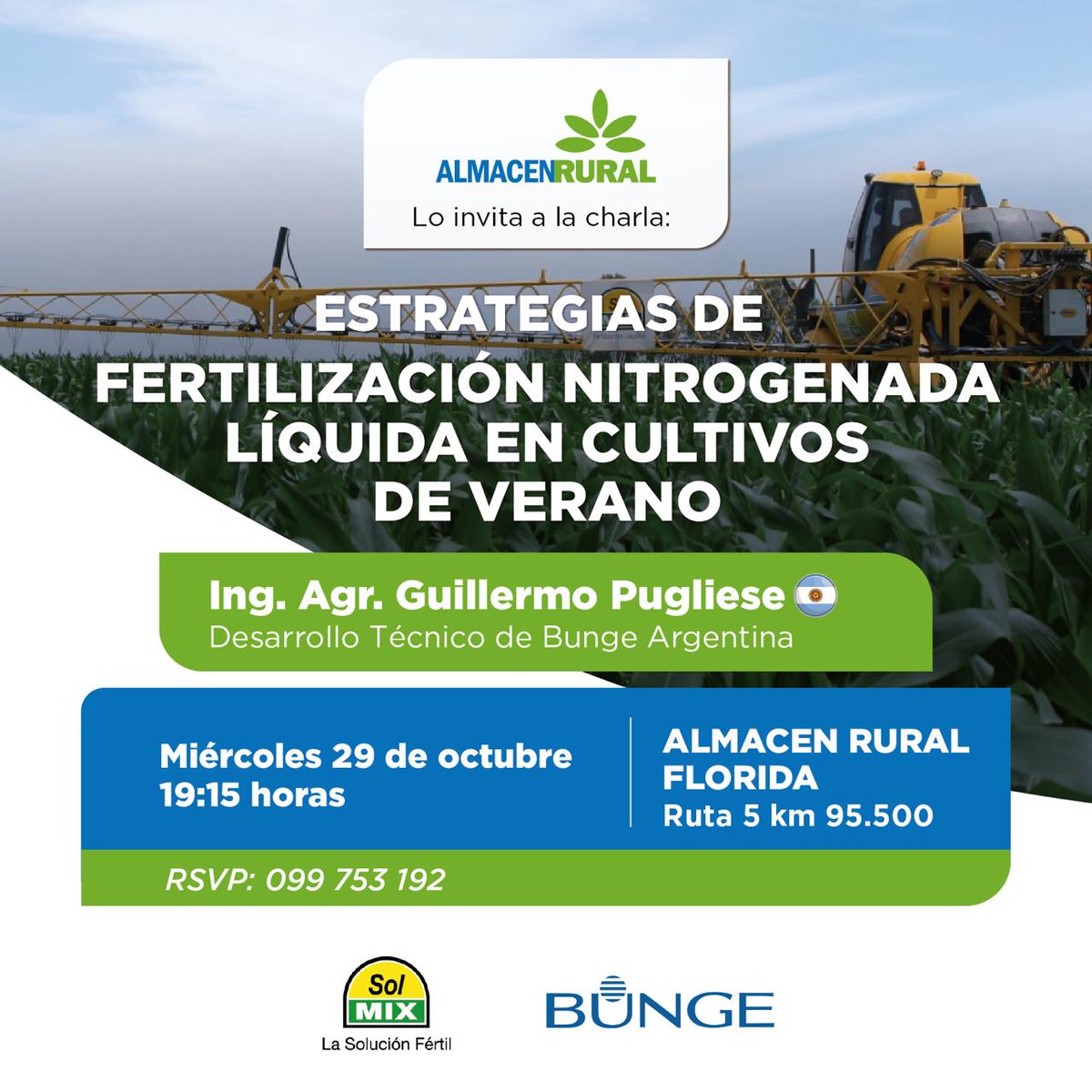 Hoy miércoles 29/10 en nuestro local de Florida los esperamos junto a <a href="/Bunge/">Bunge</a> 
#almacenrural 
#todoparaunpaisdecampo