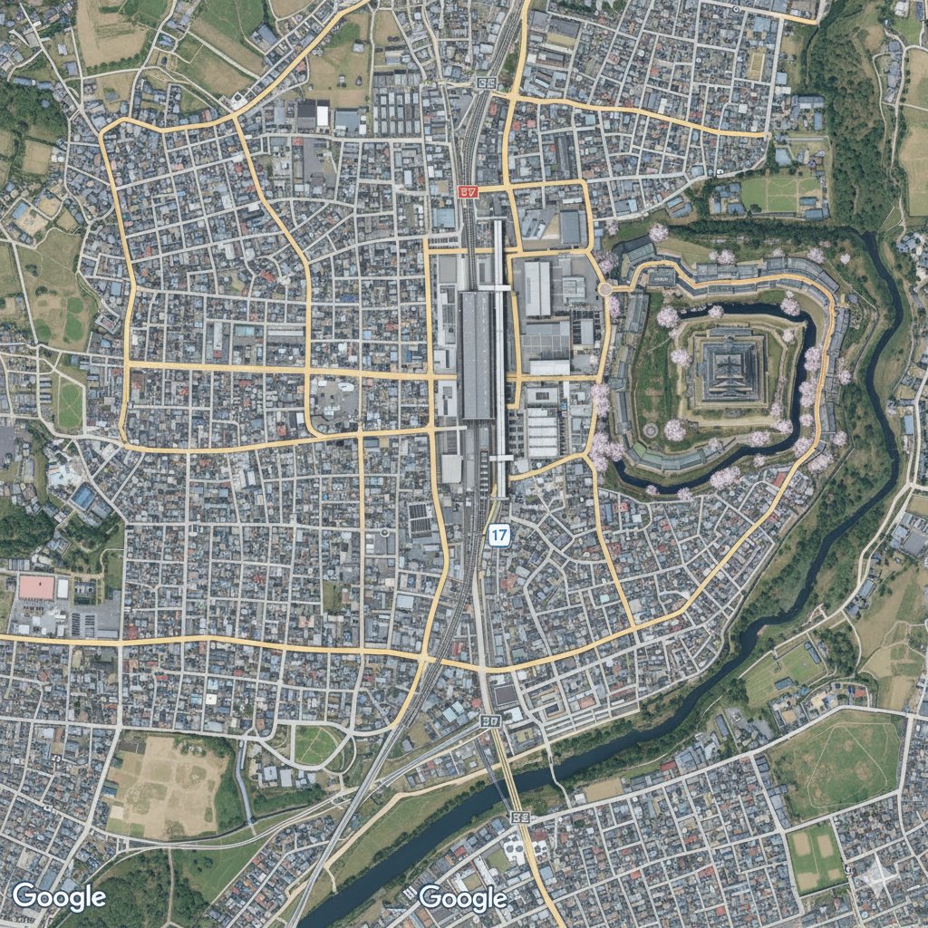 Geminiで架空の町の地図（架空航空写真）を出すって話になったんだけど