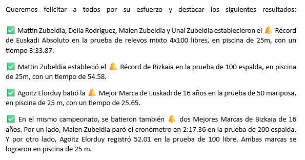 🚨 🏊‍♀️RECORDS ALERT!
En  el XXII Trofeo Getxo Infantil, Junior y Absoluto, nuestros nadadores  realizaron un muy buen trabajo, dando un gran comienzo a la temporada. ¡Enhorabuena y a seguir así!
📊Aquí podéis consultar los resultados: live.swimrankings.net/48106/
#getxoibke #igeriketa