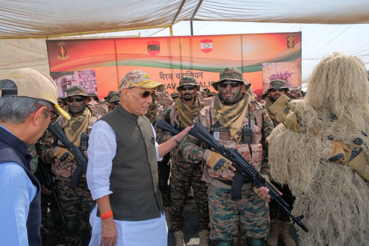 braddy_Codie05's tweet photo. The Idea behind BHAIRAV LIGHT COMMANDO BATTALIONS Started evolving soon after Surgical Strikes. Equipping and making them Functional with MULTI- DOMAIN OPERATIONS CAPABILITY came into being during 2020 India-China Standoff after major studies were undertaken by ARTRAC and Decision was made to make it Light Commando Battalion having Multi-domain Operations Capability that would be a part of the IBG (Integrated Battle Group) Rudra Formations lean and mean sized formations having Arms and services according to Task,Terrain, Threat. Unlike Infantry Brigade,Artillery Brigade and Armoured Brigade the IBG  entails Arms and Services Components like Infantry, Armoured,Artillery,Signals and Engineers that is self Sufficient. Need was felt that Commando Battalions are also required for IBGs for Commando Operations hence Bhairav Light Commando Battalion came into being. 

> For initial lot of Troops for BHAIRAV COMMANDO BATTALIONS troops of GHATAK PLATOON from many Infantry Regiments comprising Officers, JCOs and NCOs will be Amalgamated to form new Light Commando Battalions Officers, JCOs and NCOs who have DS  GRADING in their Infantry YOs (Young Officers Course) and  Commando Course, JCOs and NCOs having DS Grading at Junior Leader Academy , Mountain Warfare Course and Jungle Warfare Course and have preferably served as DS and Instructors at Infantry School Mhow,HAWS and CIJWS have been chosen and Carved out from Infantry Regiments to initially form 5 BATTALIONS of BHAIRAV LIGHT COMMANDO having undergone Specialised Training with Multi-Domain Operations Approach for 2.5 months Trained by the Experienced PARA (SPECIAL FORCES) Operatives. Now the initial 5 Battalions are  deployed under the AOR of Northern Command, Eastern Command and Western Command of Indian Army. In next 6 Months 25 Battalions will be raised. 

> BHAIRAV COMMANDO BATTALIONS Will not be having Airborne Element like PARA (SF) the emphasis will remain on Land insertion through Versatile profile of Light High-performance military vehicles designed for rapid deployment, maneuverability over rough terrain 
 and Water Insertion through Small Boats. The Battalions will emphasise on Land Operations, High Altitude and Mountain Warfare Operations, SHBO (Special Heliborne Operations) and Waterborne operations.

> Bhairav Light Commando Battalions will be having Multi Domain Operations with Significant low Strength will have its own Electronic Warfare,ISR Capabilities, Surveillance and Targeting Capabilities, Drones/Loitering Munitions , Communications, Large Area Weapons like Mortars to Launch Fire Assaults, ATGM (Anti Tank Guided Missiles) and will be equipped with versatile Profile of Light High-performance military vehicles. 

> The Sole Purpose behind Raising of Light Commando Battalions is for Swift tactical raids as part of the IBG (Integrated Battle Group) so major emphasis of Training will remain on Demolition and Sabotage. Troops will be having excellent Training in Dealing with Explosives having Proficiency in Use of the Large area Weapons like Carl Gustaf 84mm RCL, 81mm Mortars and ATGMs. For Fire support they have been Equipped with Machine Guns.

> The Strength of the each Battalion would be 600-650 divided into Teams (Companies) basically 4 Teams of 120 Each further divided into 4 Troops (Platoon) of 30 Each, 5 Squads of 6 Troops and rest will fulfil the Support role and Multi domain operations role.  

> Why Bhairav Commando Battalions if Already PARA (SPECIAL FORCES) are there ?
During Wartime Light Commando Battalions will be used for Swift Raids,Disruptions and destruction of Enemy Supply lines and Fortifications at Tactical level as part of RUDRA IBG (Integrated Battle Group) Whereas PARA (SF) would be integrated at Operational and Strategic level with Corps and Command for Deep Operations behind the Enemy Lines. PARA (SF) will be used in Special Operations role specifically for Military Operations having Significance of Operational Level and Strategic Level.