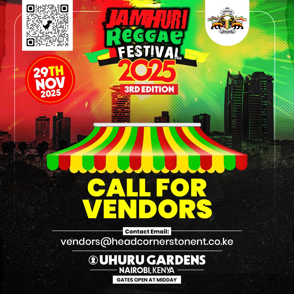 Calling out to willing vendors for the up and coming Jamhuri Reggae Festival 2025 to reach out via vendors@headcornerstone.co.ke 
🆙🆙🆙