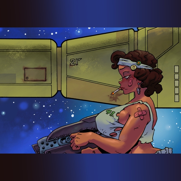 sandcrawlerman's tweet photo. Crop from one of the wallpapers I make for my Patrons. I'm bringing back smoking & random Band Aids, both of which were overused and disappeared awhile ago. #spacegirls #sideboobs #sciencefictionart https://t.co/KPD3NfWJSi