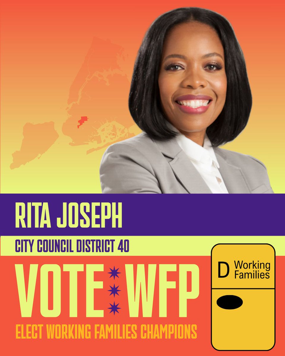 RitaJosephNYC's tweet photo. Whether you plan to cast your vote this week during early voting or on Election Day on Nov 4th, be sure find me and the rest of the incredible working families champions on the @NYWFP ballot line! #VoteWFP https://t.co/DS789fmi9F