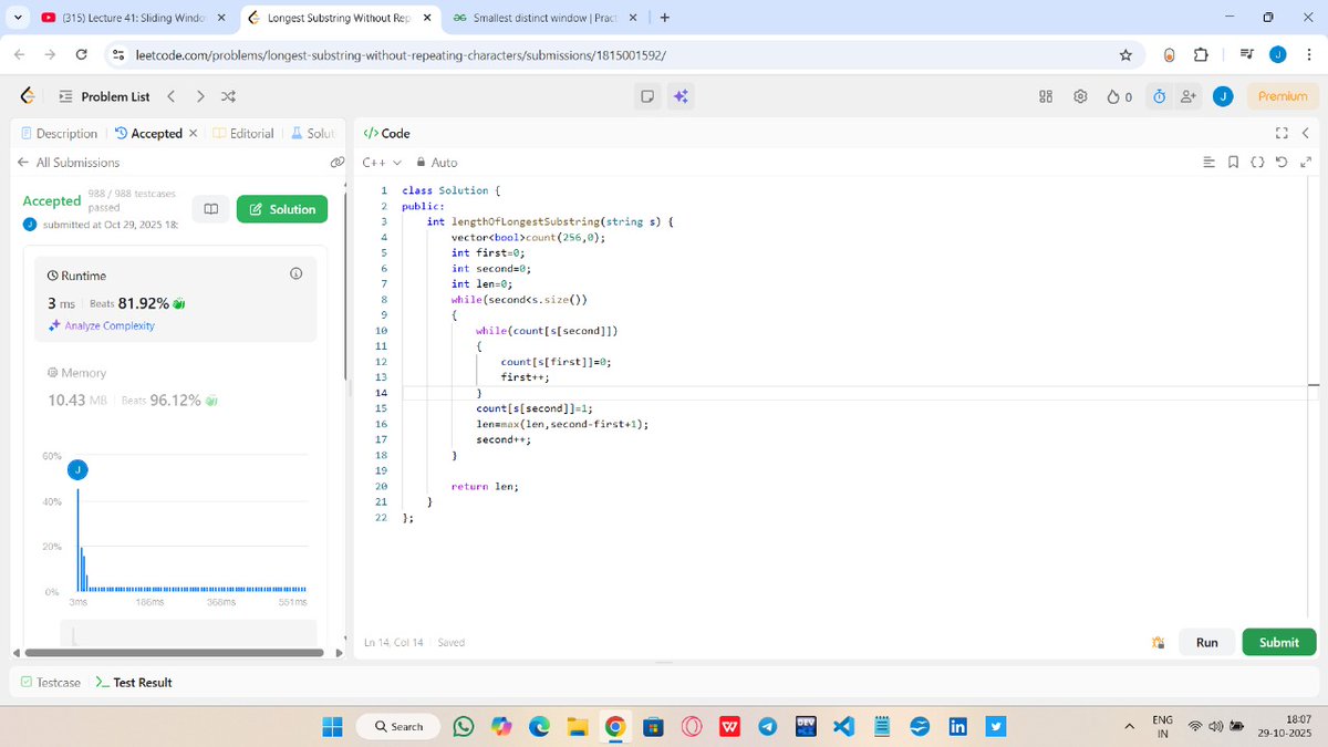 JeetKumarD35856's tweet image. Just nailed Sliding Window on Strings 🔥 courtesy of the GOAT mentor Rohit Negi (CoderArmy YT) – bhaiya’s breakdown is pure gold!
✅ Solved 1 LeetCode + 1 GFG problem with his guidance 💪
Consistency loading… 💯
#Consistency #DSA #SlidingWindow #CoderArmy