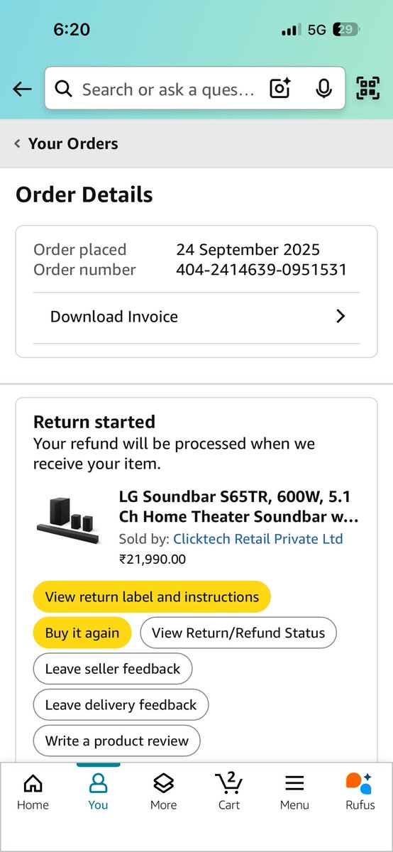 goel982's tweet photo. @amazonIN @AmazonHelp aaj kal customer care wale nashe ma baat karta ha kya ya fir customer ka saath time pass karna chahate ha ek product ko return karna ka lia self ship kr dia usko koi collect nhi kia aur firr ab bol rha ha ki wapis kro isko self ship https://t.co/05stKLjr7a