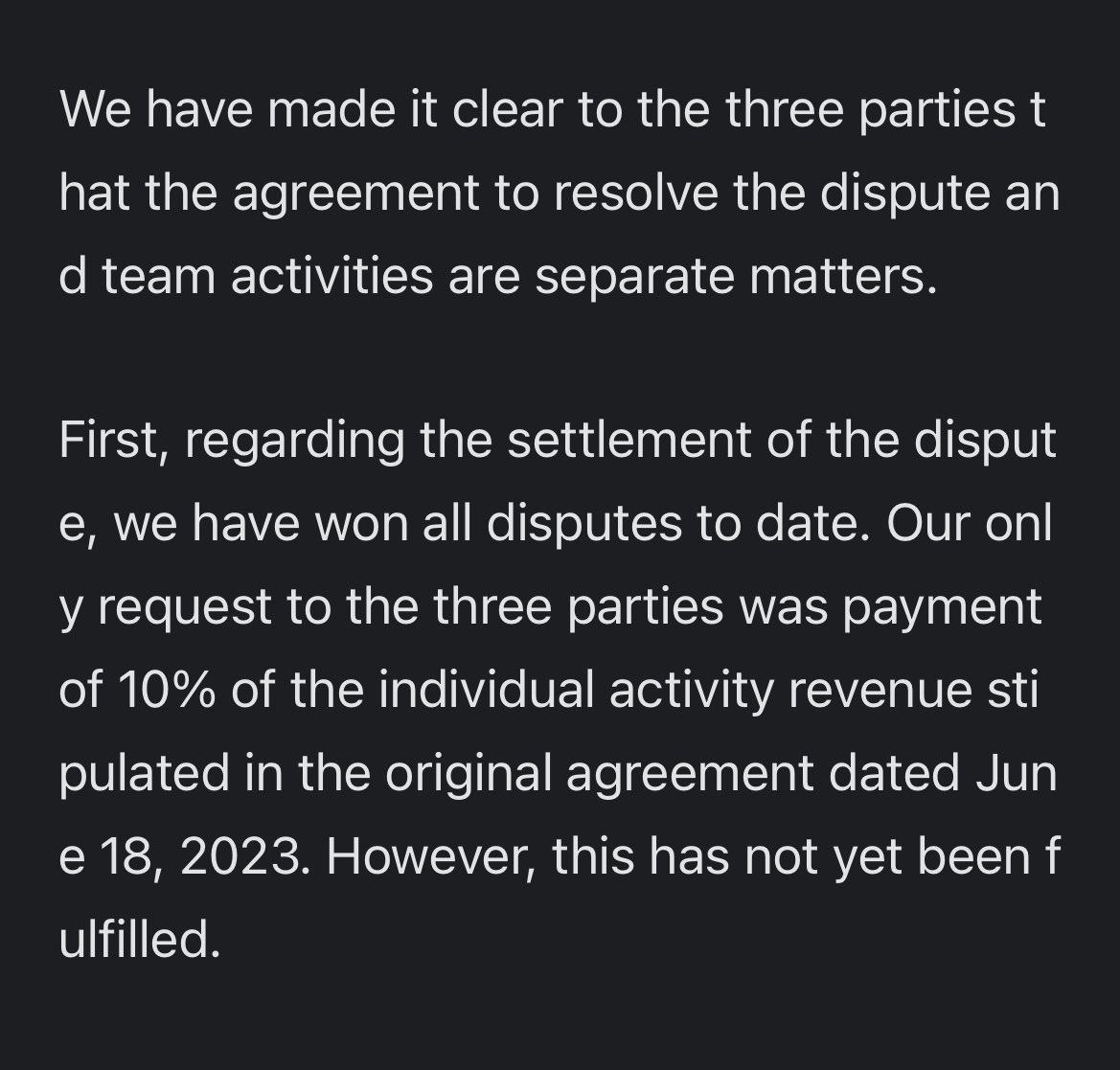 legendsexo_'s tweet image. "the agreement to resolve the dispute and team activities are separate matters" but still not letting CBX participate in the comeback cause they didn't pay 10% of their profit to sm what a ridiculous company sm is