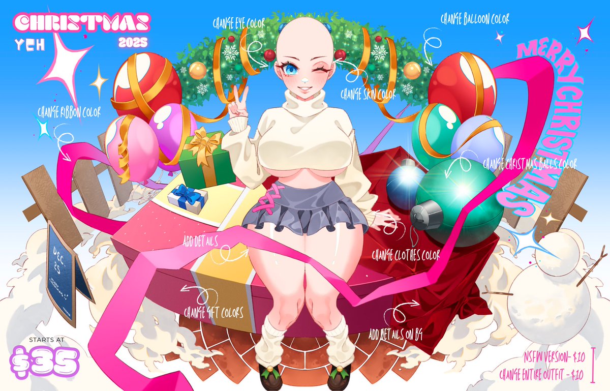 Christmas YCH 2025 Raffle!🎄🎅

Christmas is coming so here’s a raffle for my new YCH!

✨1 winner will be chosen (Will be announced within 48 hrs)
✨ Like, Retweet &amp; Comment your character!
✨200 retweets = +1 winner!

Im also open for commission: vgen.co/Rinku99774425

#ych