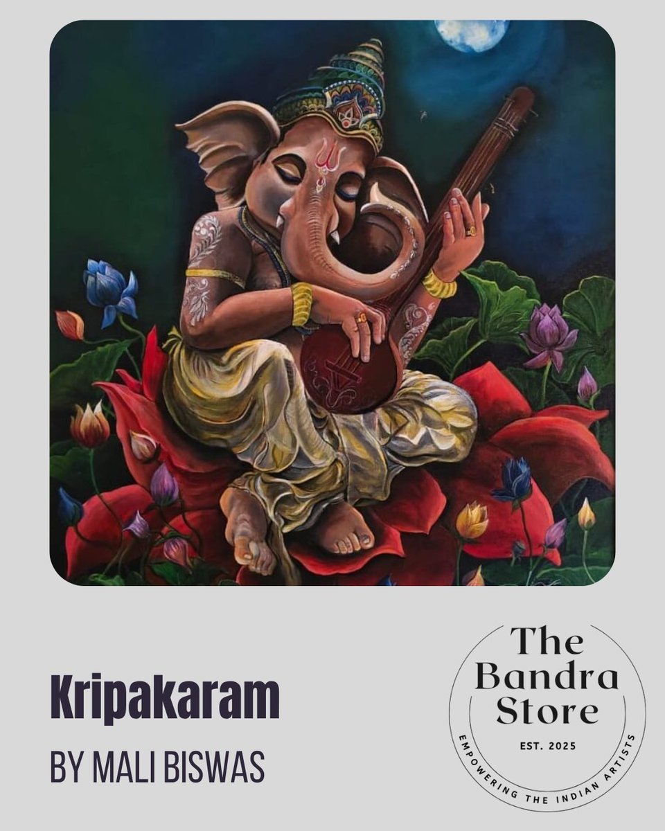 TheBandraStore's tweet photo. Mali Biswas is an expressive artist. From divine depictions like Kripakaram to serene landscapes, her art evokes peace &amp; reflection.

https://t.co/xtVYMhMb1p empowers Indian artists with online visibility, connecting creators with art lovers &amp; buyers. 

#IndianArt https://t.co/Zpt9111d2R