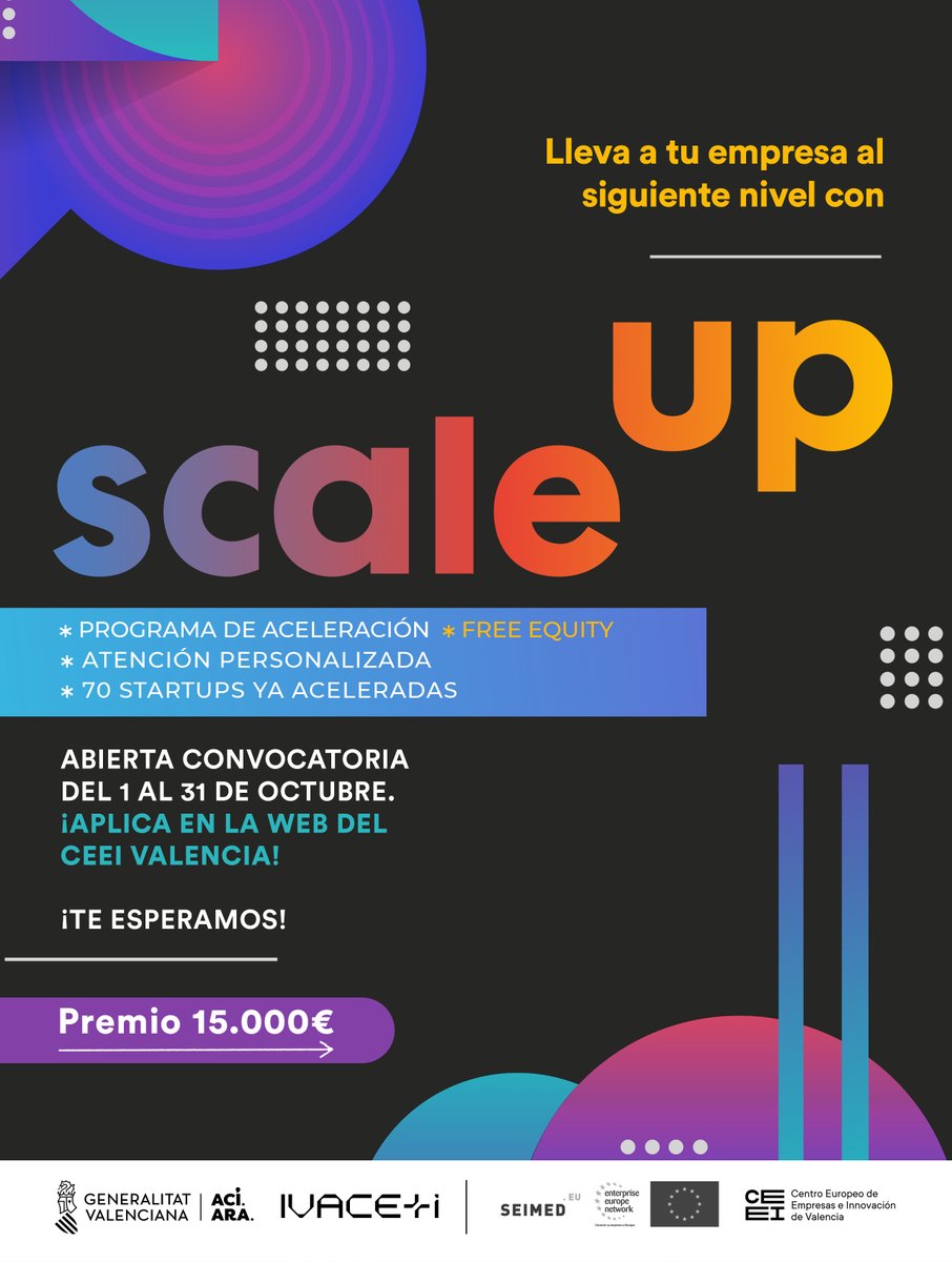 ceeivalencia's tweet image. ¿Tu empresa está lista para escalar? 🚀

Si la respuesta es sí, desde CEEI Valencia te acompañamos con #ScaleUpVLC, un programa diseñado para ayudarte a estructurar tu crecimiento, validar tu idea de negocio y dar el salto.

Inscríbete antes del 31/10 ❗️

ceeivalencia.emprenemjunts.es/?op=8&amp;amp;n=34495