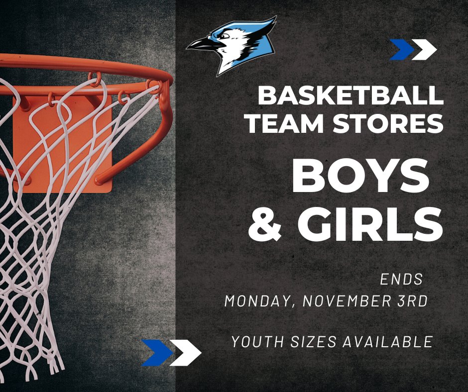 The High School Basketball team stores are open until Monday, Nov. 3rd! 🏀 
Youth sizes are now available! Get your gear today! 
➡️ Boys: bsnteamsports.com/shop/VJJ6UHmqcA 
➡️Girls: bsnteamsports.com/shop/GWsBdLdgVg