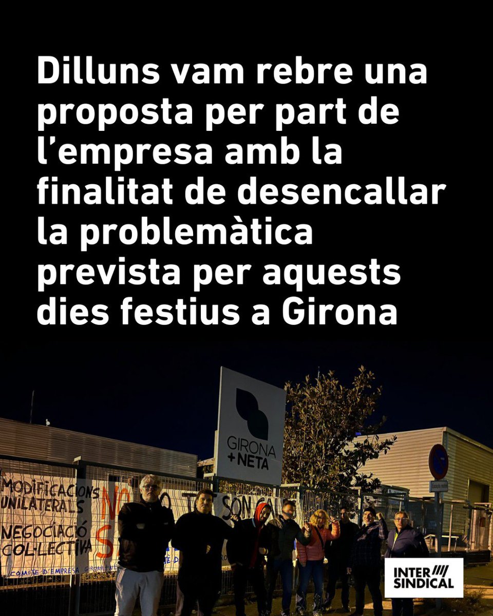 LaIntersindical's tweet photo. 💪 Victòria sindical a Girona + Neta!

La plantilla aconsegueix avenços laborals després de setmanes de lluita i mobilització: compromís de no modificar condicions, negociació de torns i noves contractacions.

Tot i l’acord, les treballadores i treballadors mantenen les concentracions per exigir millores estructurals i un servei públic digne per a Girona.

✊ La Intersindical hi serem, com sempre, al seu costat.

📰 Llegeix la notícia completa 👉 https://t.co/ytY6lCNWRq