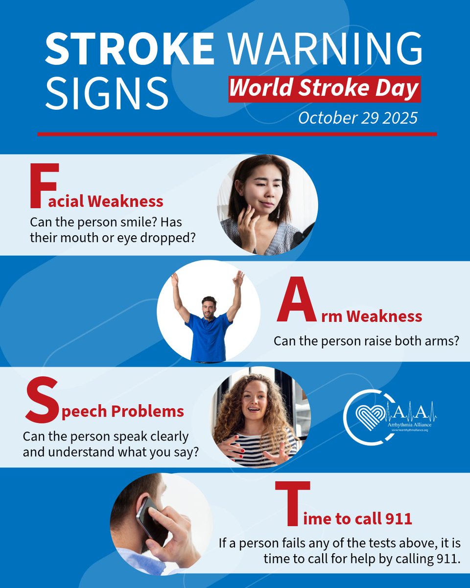 💙 #WorldStrokeDay 💙 

Every minute counts when it comes to stroke. Quick action can save a life and improve recovery. Know the signs, act fast, call 911. 

#StrokeAwareness #StrokePrevention