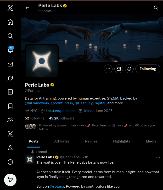 RealETHhodler's tweet photo. @PerleLabs The wait is over. The Perle Labs beta is now live. https://t.co/LGgqedZQZQ