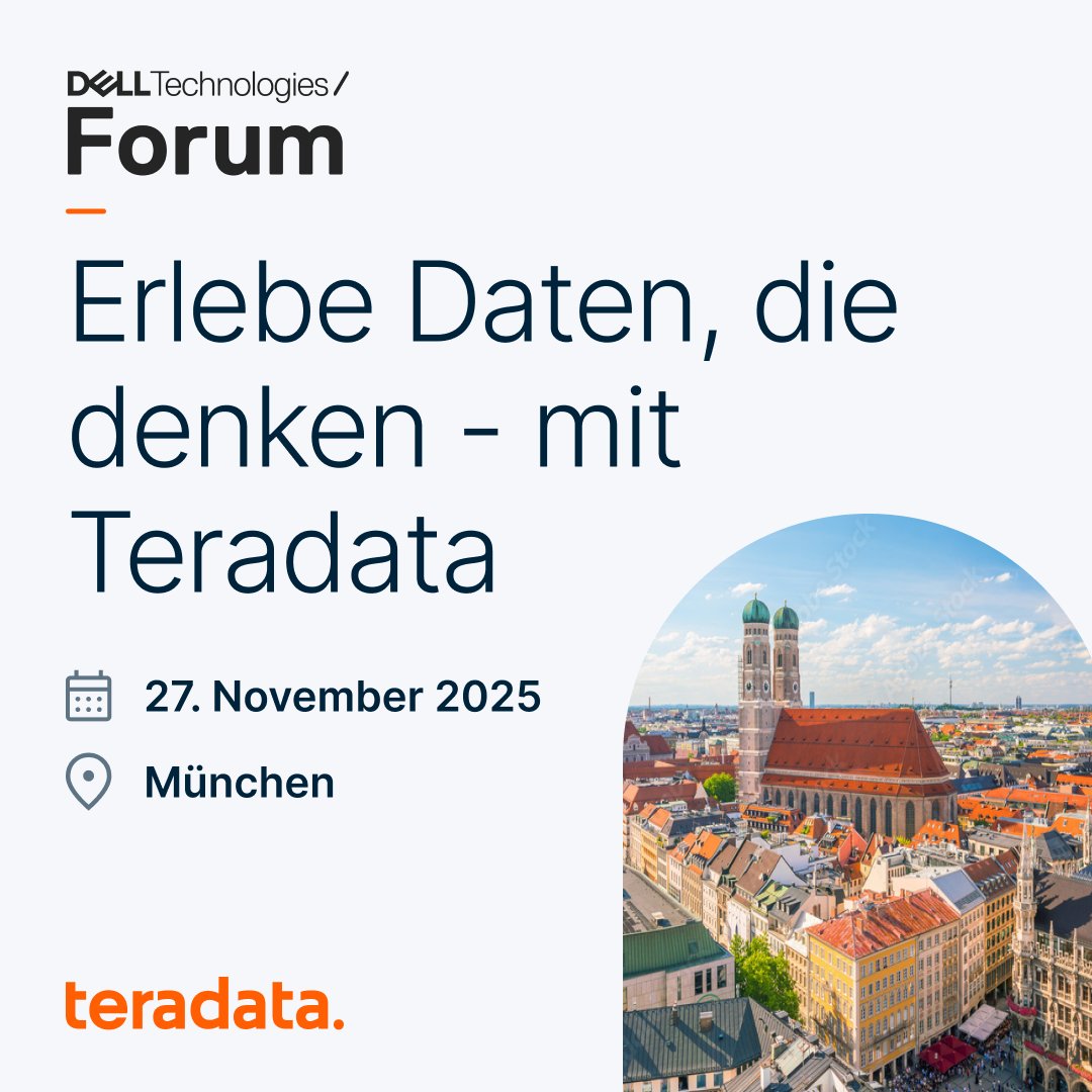 Teradata's tweet image. Unlock your data’s power with @Teradata at #DellTechnologiesForum Munich. AI, cloud, strategy—let’s connect: ms.spr.ly/6017t8CCX