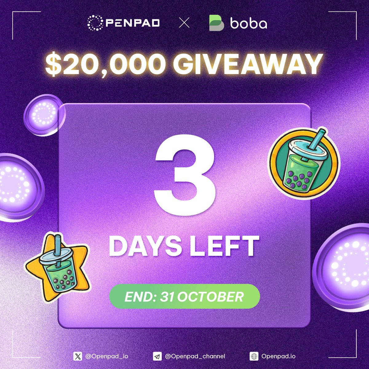 Openpad_io's tweet image. 🚨 OpenPad AI x BOBA Network $20,000 Giveaway: Only 3 Days Left!
Time is running out! The OpenPad AI x @bobanetwork Giveaway is heating up, and the competition on the leaderboard is getting intense. With a massive $20,000 prize pool up for grabs, this is your final chance to…