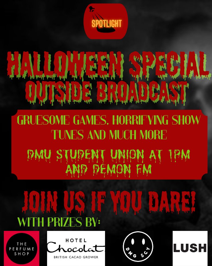 DemonFM's tweet image. WE ARE LIVE... COME JOIN US ON THE RADIO AND AT THE STUDENT UNION IF YOU DAAARRRE! #demonfm #studentradio #musicals #halloween #halloween2025 #demonfortuni #dmu #demonfortuniversity