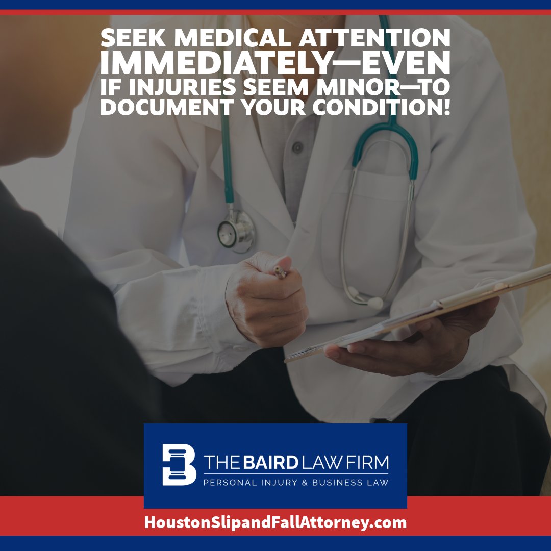 TheBairdLawFirm's tweet image. 🩺 Seek medical attention immediately—even if injuries seem minor—to document your condition!

The Best Slip and Fall Attorney in Houston: houstonslipandfallattorney.com

📋 Medical records are vital evidence for your claim.

#SlipAndFallHelp #HoustonLawy...