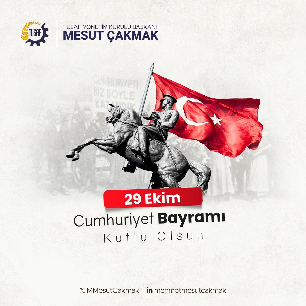 29 Ekim Cumhuriyet Bayramı’nı gurur ve coşkuyla kutluyorum.

Gazi Mustafa Kemal Atatürk başta olmak üzere, Cumhuriyetimizin kuruluşunda emeği geçen tüm kahramanlarımızı minnet ve saygıyla anıyoruz.

<a href="/UnFederasyonu/">Un Sanayicileri</a> #29EkimCumhuriyetBayramı