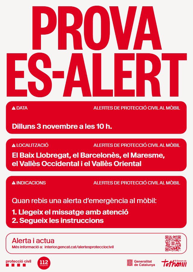 Dilluns 3 de novembre és farà una prova d’alertes de Protecció Civil 👇 #PoliciaLocal #Montcada