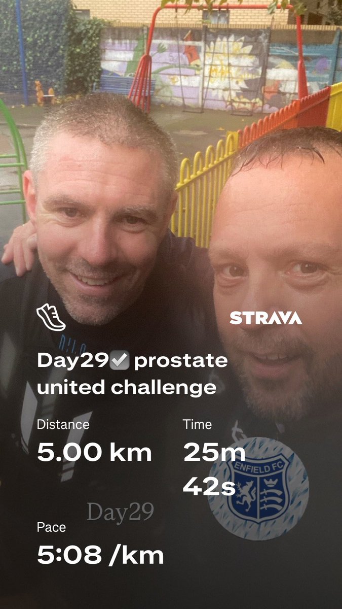 Day29 in the bank ☑️ ⁦<a href="/EnfieldFC/">Enfield FC</a>⁩ 
2 more days to go 🏃🏻🏃🏻

Nice little 5k run today with ⁦<a href="/SawboTownFC/">Sawbridgeworth Town FC</a>⁩ no20 Micheal Toner
Raising awareness and money for ⁦<a href="/prostateunited/">Prostate United</a>⁩ ⁦<a href="/ProstateUK/">Prostate Cancer UK</a>⁩ 

All donations are very much appreciated 🙏

prostateunited.prostatecanceruk.org/fundraising/pa…