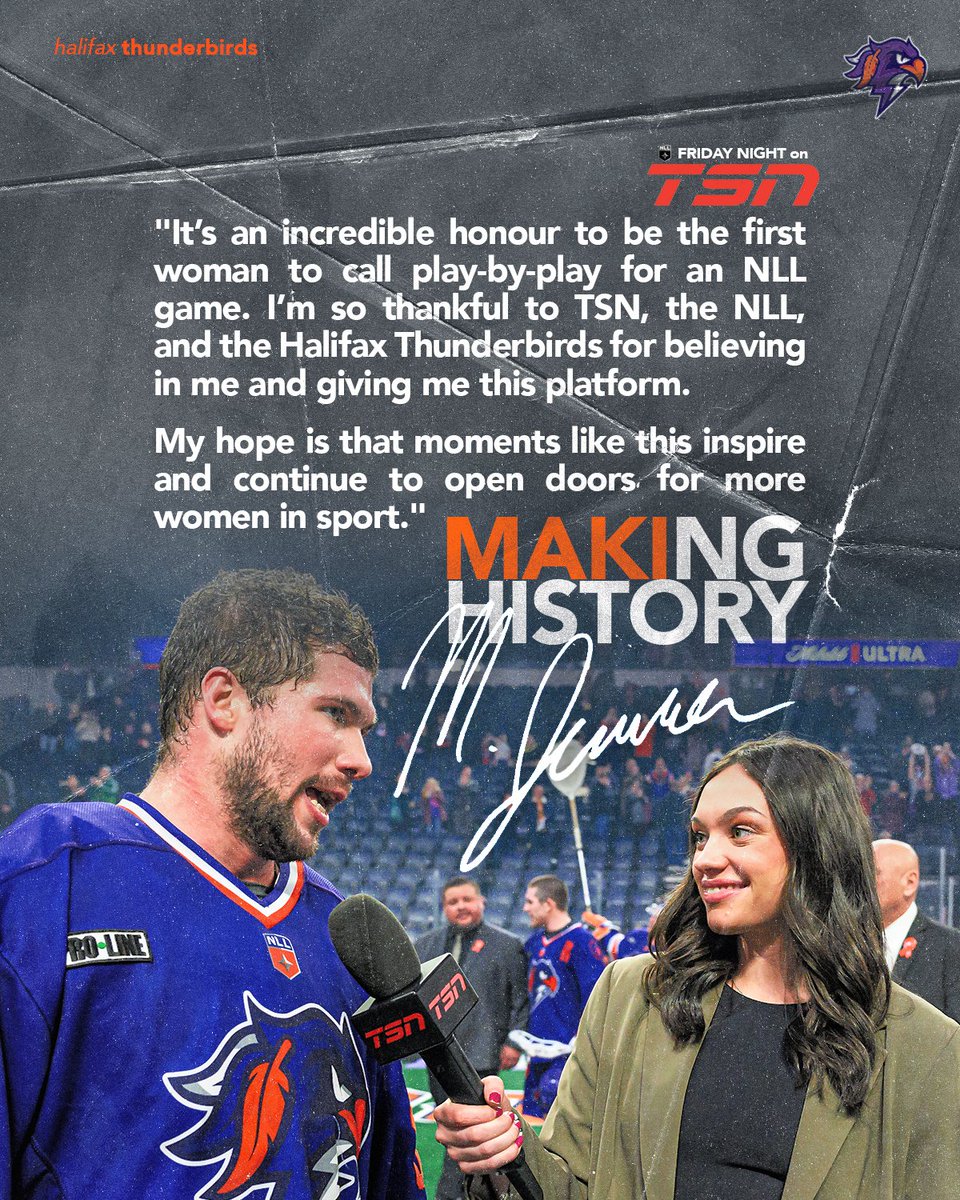 Continuing to make history⚡️

<a href="/makijenner/">Maki Jenner</a> set to become the first female in <a href="/NLL/">NLL</a> History stepping into the play-by-play role on February 14 vs <a href="/NLLBandits/">Buffalo Bandits</a> 

READ: bit.ly/HFX-Maki-Jenne…