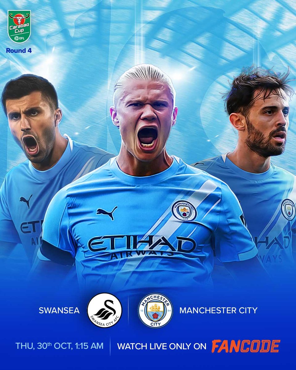 City hit the road to face Swansea in the 4th Round of the Carabao Cup!
Watch all the action live only on <a href="/fancode/">FanCode</a>

Stream every City Carabao Cup match with the Manchester City Pass - just ₹79!

Link: fancode.onelink.me/tTJR/xjyym3kl
#CarabaoCup #CarabaoCupOnFanCode #ManchesterCity
