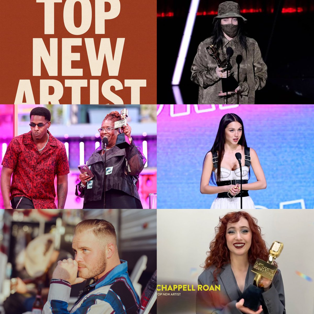 Previous recipients of the “Top New Artist” award at the Billboard Music Awards (#BBMAs):
2020: <a href="/billieeilish/">billie eilish</a>
2021: <a href="/POPSMOKE10/">POP SMOKE 💫💫</a>
2022: <a href="/oliviarodrigo/">Olivia Rodrigo</a>
2023: <a href="/zachlanebryan/">Zach Bryan</a>
2024: <a href="/ChappellRoan/">Chappell Roan</a>

Discover who might win this year 👇 patreon.com/posts/14126754…