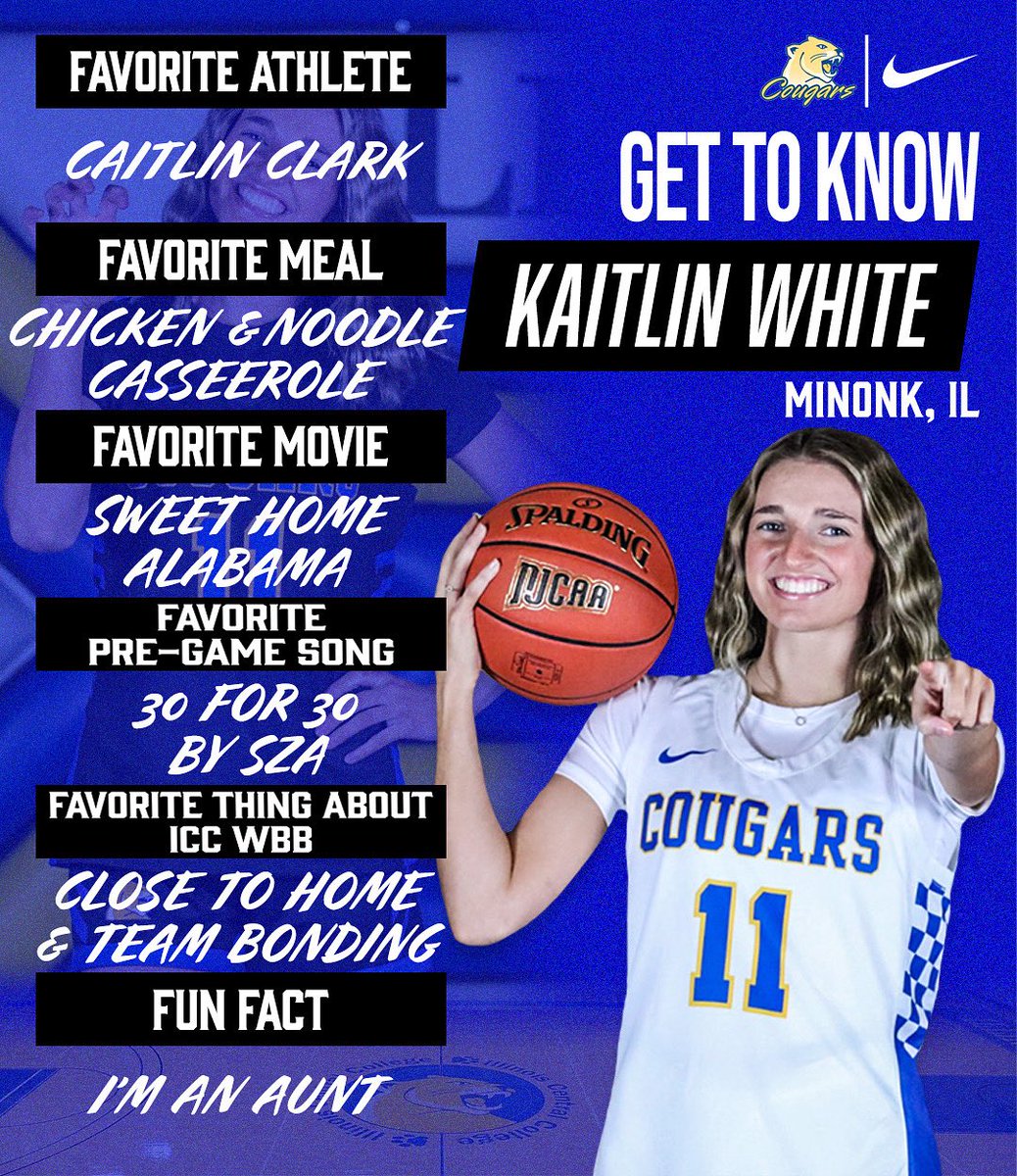 🏀Meet the Cougars🏀

Introducing, Sophomore, #11 Kaitlin White! 
#ALLIN