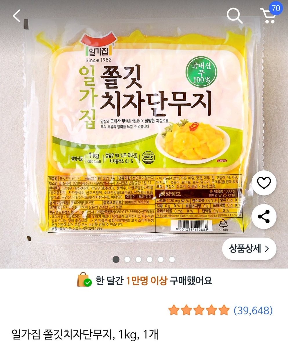 단무지 좋아하는분들 제발 이거 사세요...
제가 단무지를 진짜 좋아해서 엽떡이나 마라 먹을때 단무지 왕창 필수거든요?? 근데 가게에서 시키면 비싸자나요(저 4통~6통씩 시킴ㅋㅎ) 그래서 최고의 단무지 찾아서 찾은 단무지입니다. 일가집 단무지. 일가아니고 꼭 일가'집'으로 사세요. n년째먹는중