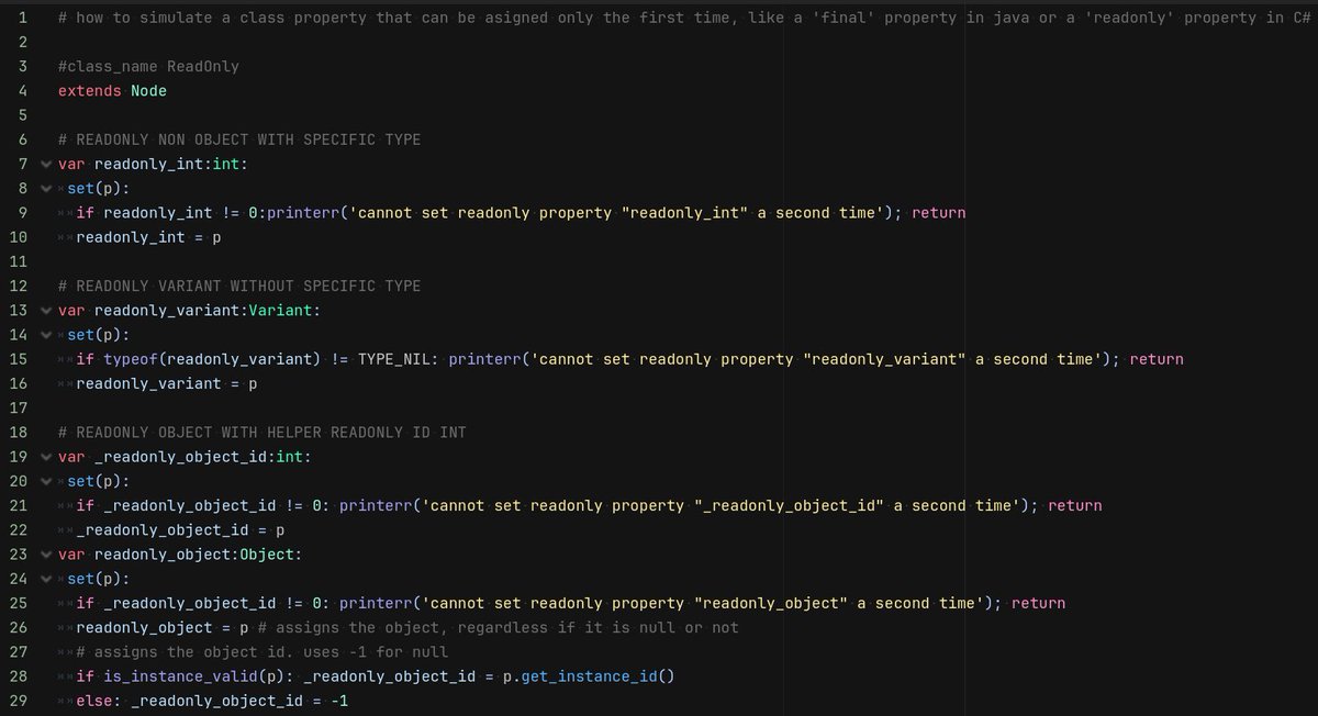 gnumaru's tweet image. how to simulate C#&apos;s readonly or Java&apos;s final properties in gdscript, in godot

gist.github.com/Gnumaru/b337c3…
#GodotTips #godot4 #godot #godotengine #madewithgodot #madeingodot #gamedev #indiegamedev
