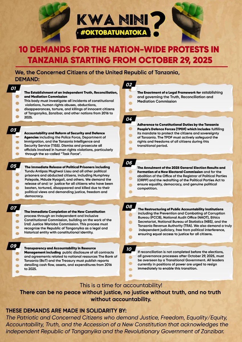 Candy_Awesome's tweet photo. There's NO ELECTION IN TANZANIA. Tanzanians have taken it to the street to oppose CCM illegitimate election.
Citizens demand the freedom of opposition leaders Tundu Lissu & John Heche. And all political prisoners.
#NoELECTION
#FreeTunduLissu
#FreeJohnHeche
#Mo29 https://t.co/QB6R3iz0PF